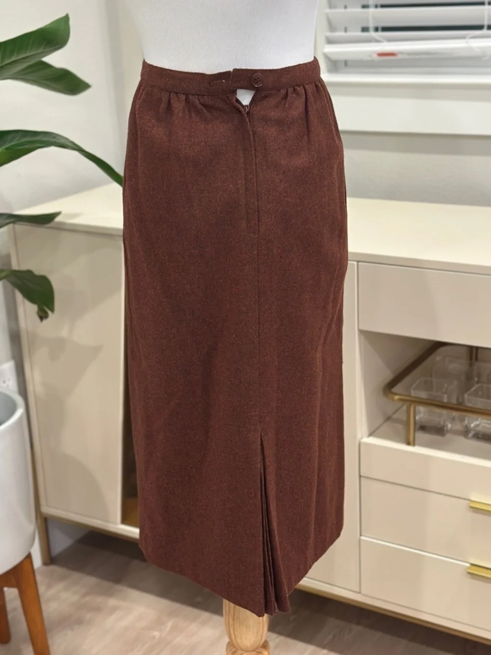 Vintage Wool Brown Midi Pencil Skirt